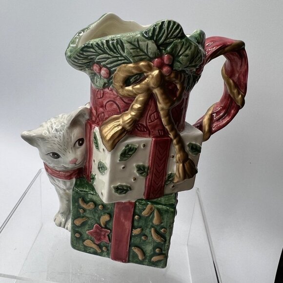 Fitz & Floyd Father Christmas Creamer Cat Kitty Christmas Gifts Vintage 1995 - Picture 1 of 6